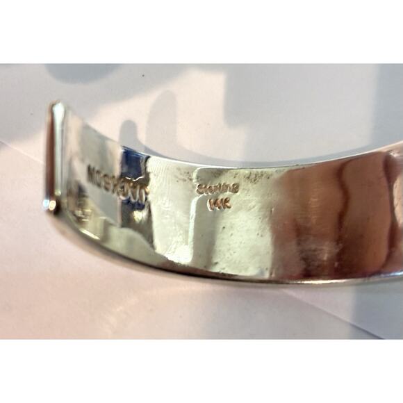 Navajo Signed Tommy Jackson Sterling , 14k Gold Overlay Design Cuff Bracelet 42g - Picture 9 of 14